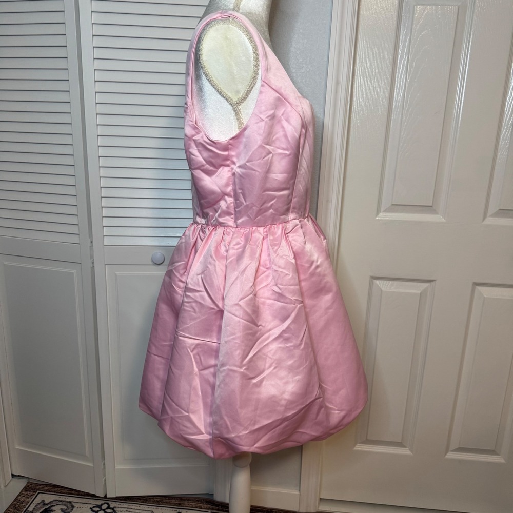 Lulus Pink Satin Bubble Hem Mini Dress Square Neck Sleeveless XL NWT - Picture 2 of 8